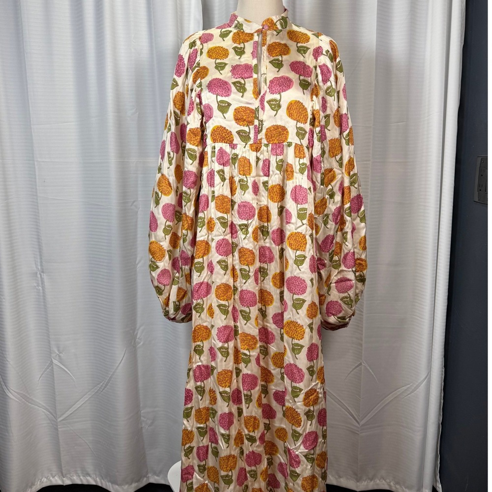 Clara The Label Womens Floral Print Balloon Sleeve Maxi Dress Pink Orange Size M
